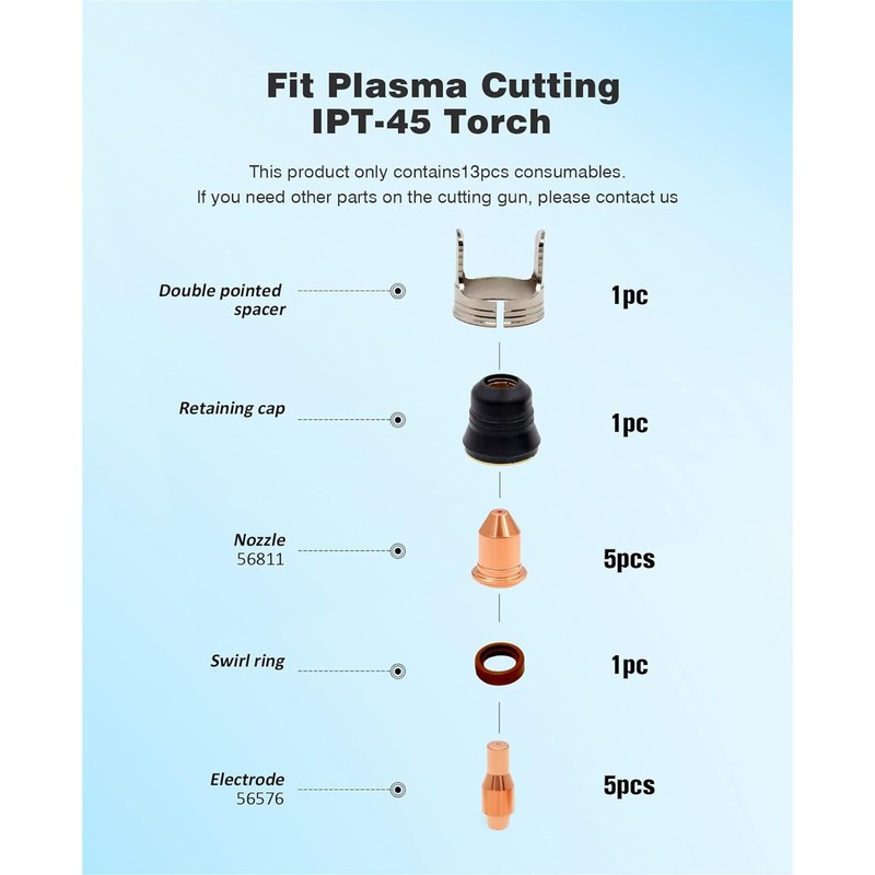 13Pcs Plasma Cutting Consumables Kit fit for Harbor Freight Titanium