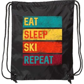 inktastic Skiing Eat Sleep Ski Repeat Drawstring Bag Black 344df