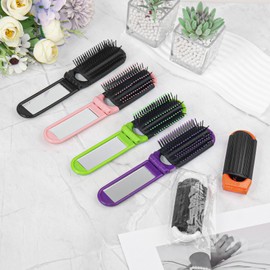 24Pack Hair Brush With Mirror for Travel, Compact Mirror Comb Hair Styling Tools, Foldable Mini Hair Brush Bulk for Men and Women (6 Colors)