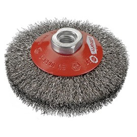 Osborn Bevel Brush For Angle Grinders, 125 mm, Bevel Brush D125 x 10 mm Thread M14 x 2.0 Crimped Steel Wire 0.30 mm, TÜV Tested, Red, 2514161