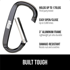 GORILLA GRIP Heavy Duty 3 Inch Carabiner, Large Aluminum Hook, Secure Locking Bag Clip, Keyring Holder, Multi Purpose Use for Hiking, Backpacking, Camping, Travel, 6 Pack, Black Orange Blue