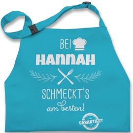 Geschenk mit Namen personalisiert by Shirtracer - Children's Apron Children Boys Girls - Cooking Apron - Bei Name schmeckts am besten I Gift Cooking Grandma I Mama I Grandpa I Papa, 2 turquoise