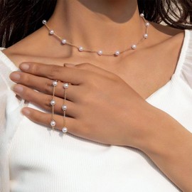 Pearl Earrings for Women Long Fringe Dangle Earrings Gold Pearl Tassel Earrings Pearl Drop Dangle Earrings for Women Wedding Bridal Earrings Birthday Gifts Prom Graduation Jewelry (Pearl Earrings+Necklace)