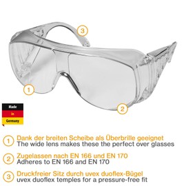 Uvex 9161014 Safety Goggles - Over Glasses for Laboratory and Work