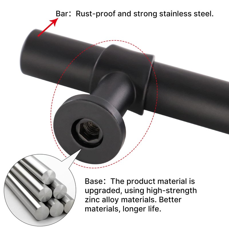 LONTAN 10 Black Cupboard Handles 96mm Kitchen Cupboard Handles Black
