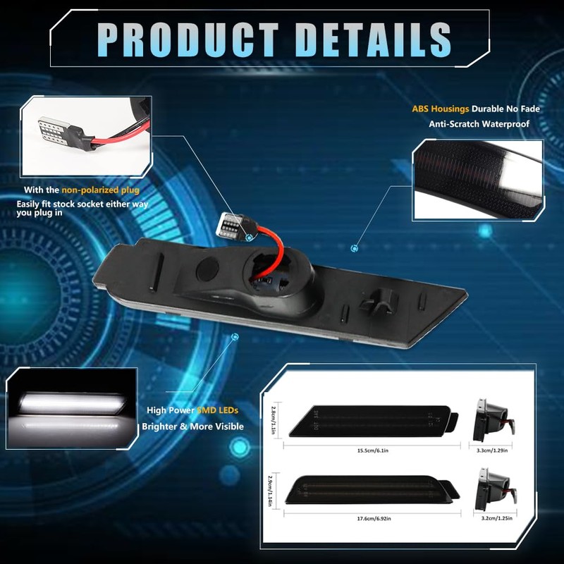 VANKUB Front & Rear LED Side Marker Lights for Chevy