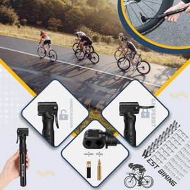 Mini Bike Pumps with Presta & Schrader Valve, Mini Hand Pump, Portable Air Pump with Repair Kit, Fast Tyre Inflation Pump for Road and Mountain Bikes, Balls etc. (Black)