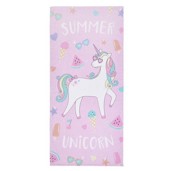 Catherine Lansfield Summer Unicorn Cotton 76x160cm Beach Towel Pink