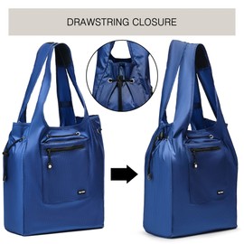 Premium Reusable Grocery Bag – Bag Factor Heavy Duty Foldable Shopping Bag Tote (Navy Blue with Closure, Small)