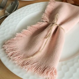 FLCSIed Handmade Cotton Napkins with Fringe, Set of 4, 17.7 x 17.7 Inch Reusable Napkins for Wedding Party (Pink)