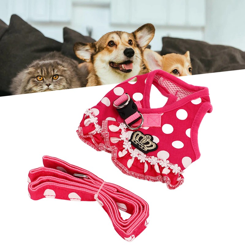 Dog Harness Leash Adjustable Escape Proof Breathable Safe Dots Design