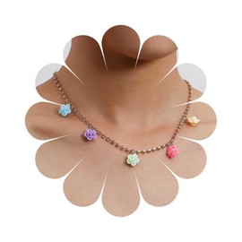 Allereya Vintage Tennis Chain Choker Necklace Flower Dangle Necklace Colourful Floral Necklace Gold CZ Tennis Necklace Rose Flower Chain Necklace Jewellery for Women, Zinc