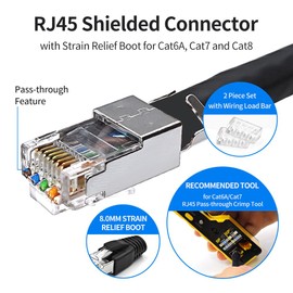 XANHAM 30 Pack Cat7 Cat6A Pass Through Shielded RJ45 Connector Modular Network 50μ Gold-Plated Plug for Cat 6, Cat 6A, Cat 7 and Cat 8 with Strain Relief Boots