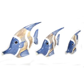 WorldBazzar Beautiful Unique Set of 3 Wooden Fish Hand Carved Statue Sculpture Art Angel