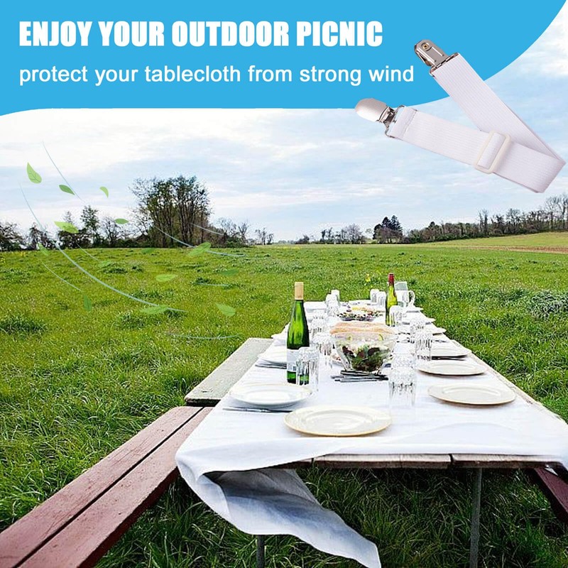 Table Cloth Clips Hidden Strap 5 Pack, Adjustable Elasticity Picnic