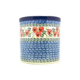 Polish Pottery Utensil Holder - Red Pansy