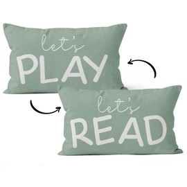 HIWX Kids Playroom Decor,Classroom Pillows Cover,Let's Read Play Decorative 12 x 20 Throw Pillows Cover,Lets Play Read Kids Reading Corner Room Playroom Nursery Decor Reversible Pillowcase (Green)