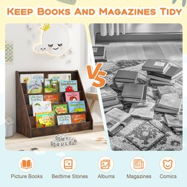 Costzon 5-Tier Kids Bookshelf, Wooden Children Bookcase, Toddler Book Rack, Magazine Storage & Display Shelf, Book Shelf for Kids Room, Living Room, Nursery, Classroom (Brown)