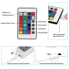 SUPERNIGHT RGB LED Strip Light Remote Controller, 24 Key IR Remote Dimmer for 12V 5050 3528 RGB LED Rope Lights (1 Port