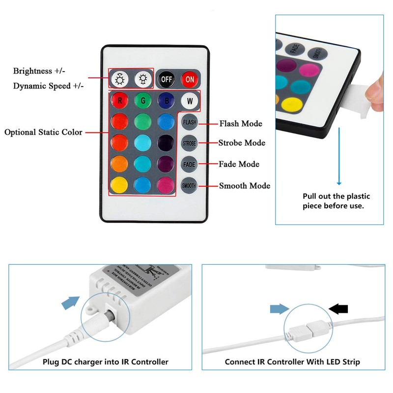 SUPERNIGHT RGB LED Strip Light Remote Controller, 24 Key IR