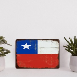 Metal Tin Sign Chile Poster Metal Decor Signs Vintage Chile National Flag Funny Shabby Metal Sign for Courtyard Garden Bar Coffee Decor 8x12in