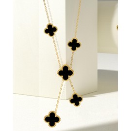 AICase Clover Necklace for Women 18K Gold Plated Four Leaf Clover Necklace Lucky Pendant Jewelry Gifts for Women/Mon Birthday Christmas_Black