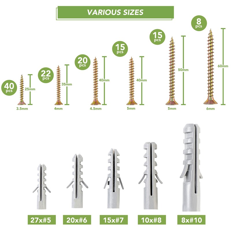 BLOSTM Screws and Wall Plugs Set 200 PCS - Heavy