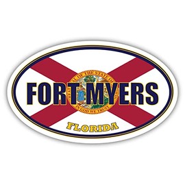 Fort Myers City Florida State Flag | FL Flag Lee County Oval State Colors Bumper Sticker Car Decal 3x5 inches