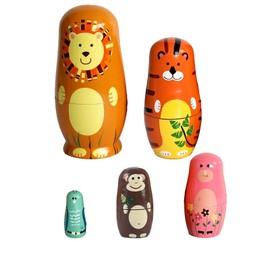 Whcctl 5er-Satz Matroschka, Matroschka für Kinder, Matroschka Puppen, Russische Nistpuppen, Matrjoschka Puppen Holz, für die Dekoration oder als Geschenk (Tiger)