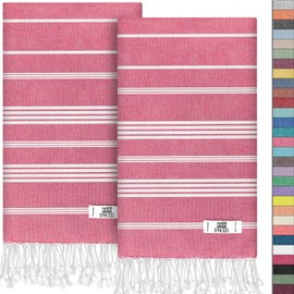 EPHESUS TOWELS Hand Towels - Set of 2 | 18" x 30" - Decorative Turkish Hand Towel for Bathroom, Kitchen, Guest, Face, Hair, Tea, Dishcloth (Sultan, Pink)
