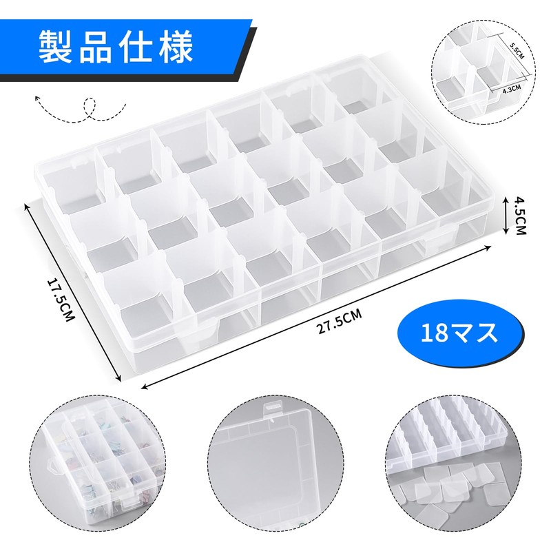 MUFUSHAN Transparent PP Case 18 Compartments with Dividers Removable Plastic