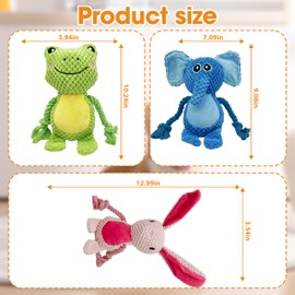 FLUFFY TAIL Squeaky Dog Toys to Keep Them Busy Squeaky Dog Toys with Soft Fabric, for Small, Medium Dogs for Daily Interaction, Companion Training 3Pcs (Elephants, Rabbits, Frogs)