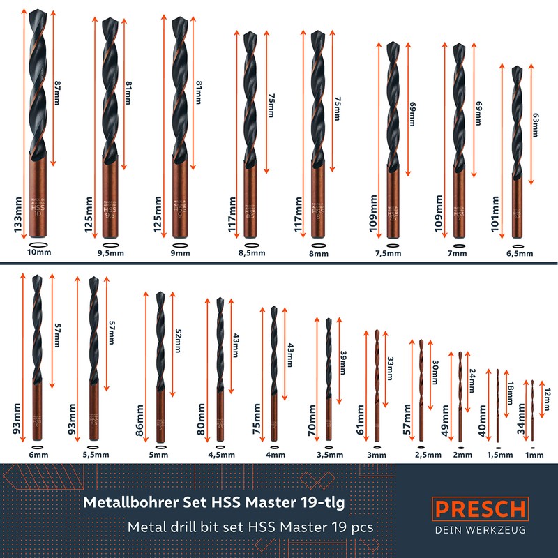 Presch Metal Drill Bit Set HSS Master 19 pcs -