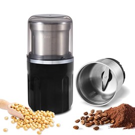 Electric Coffee Grinder, 28000rpm, Vegetable, Seed, Spice Grinding, Kitchen Wet Grinding and Dry Grinding 2-in-1, Removable Bowl, US Plug (Black, Dry Grind (1 Bowl))