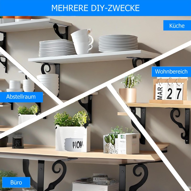 EOGRFW Pack of 6 Shelf Brackets Black Metal