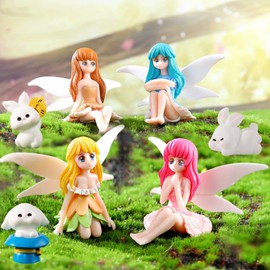 technodry Fairy Garden Accessories - 7PCS Miniature Set with Fairies for Fairy Gardens, Rabbits & Ornaments, Outdoor Garden Decorations for Patio, Flowerbeds, Gift Ideas & Whimsical Fairy Tale Decor