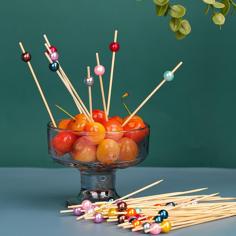 100Pcs Cocktail Sticks for Food Biodegradable Fruit Stick Bamboo Skewers