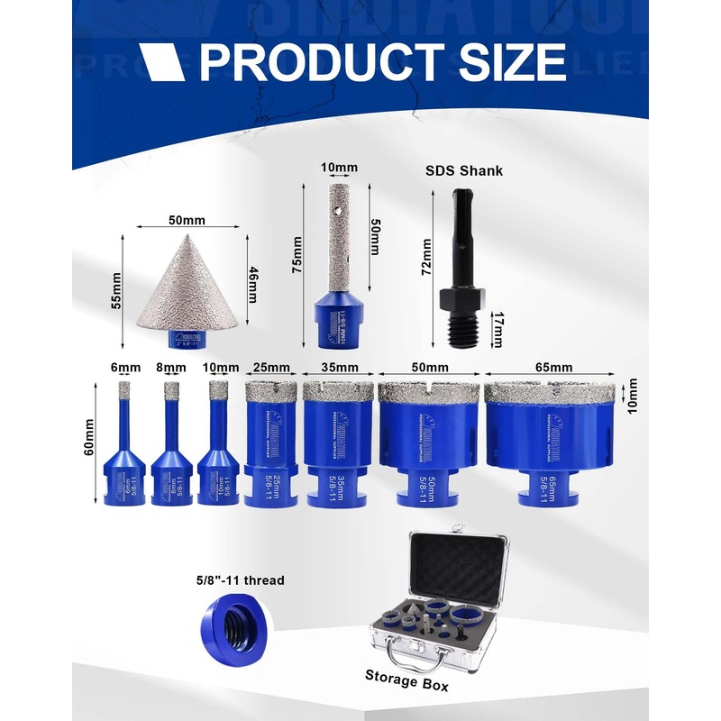 SHDIATOOL Diamond Drilling Core Bits Set Chamfer Bits for Porcelain