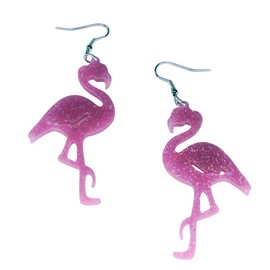 Cute Pink Acrylic Flamingo Earrings for Women,Bohemian Style Flamingos Drop Dangle Earrings,Hawaiian Accessories Trendy Holiday Ear Ornaments for Women,Boho Tropical Bird Vacation Style Jewelry (Glitter Hollow Pink)