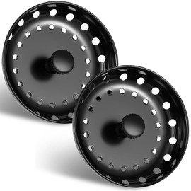 Retisee 2 Pcs Kitchen Sink Stopper Strainer Stainless Steel Drain Strainers for Universal 3-1/2 Inch Kitchen Sink Drain Replacement(Matte Black)