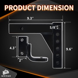 METOWARE Adjustable Trailer Hitch Ball Mount, 9-1/2" Drop and 8-1/4" Rise, Fits 2-Inch Receiver, with 1" Hitch Ball Hole, 6-Position Heavy Duty Tow Hitch with Pins