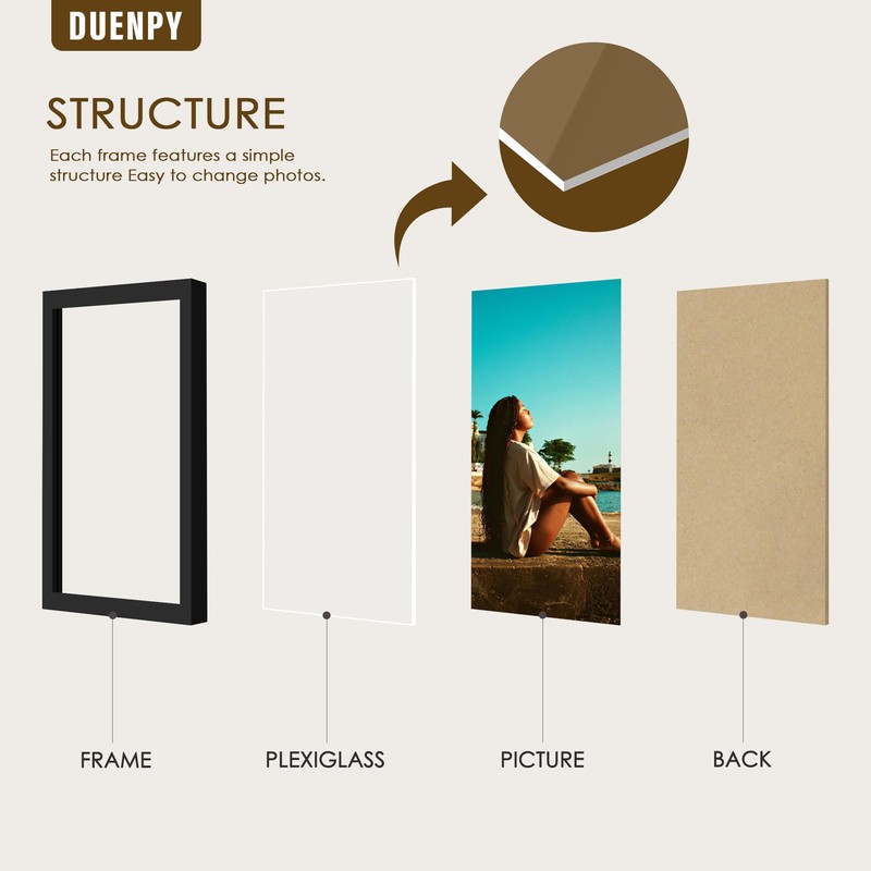 DUENPY 5 Folding 5x7 Picture Frame Horizontal Engineered Wood Accordion