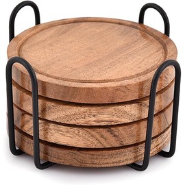 Indus Lifespace Coasters Set of 4 with Iron Holder for Dining Table Tabletop Protection Décor (10.16cm x 10.16cm x 1.27cm) (Set of 4)