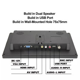 Lancevon US Stk 10" Portable Small HDMI LCD Monitor for Laptop/TV,Buil
