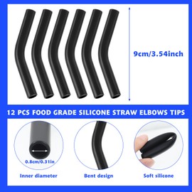 12Pcs Silicone Straw Tips Black Silicone Straw Cover Rubber Straw Tips Suitable for Stainless Steel Metal Straws 0.31Inch Wide(8Mm Outdiameter)