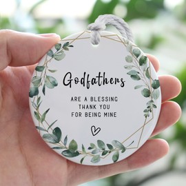 Godfathers Christmas Ornament - Father's Day Keepsake for Godfather 2025, Father-in-Law From Godson, Round Ceramic Ornament, Printed on Both Sides With Ribbon and Gift Box (2.9")