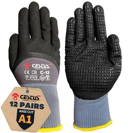Cestus C-12, 12 Pairs ¾ Dip Foam Nitrile Coated Work Gloves with Grip, Touchscreen, Breathable for Construction, Warehouse (12 Pairs, Small)