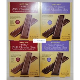 Trader Joe's Mini Milk Chocolate & 70% Cacao Dark Chocolate Bars 100 Calories 3.17oz 90g (Four Boxes)