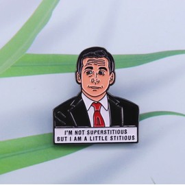 Michael Scott I'm Not Superstitious But I Am a Little Stitious The Office Dunder Mifflin Comedy TV Show 1.3" Enamel Pin Badge, 1.3 Inches, Enamel, enamel