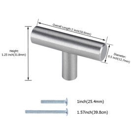 goldenwarm 25 Piece Cabinet Knobs Stainless Steel Kitchen Hardware Cabinet Handles and Knob Brushed Nickle T Bar Furniture Door Drawer Pull Knobs Overall Length 50mm 2in